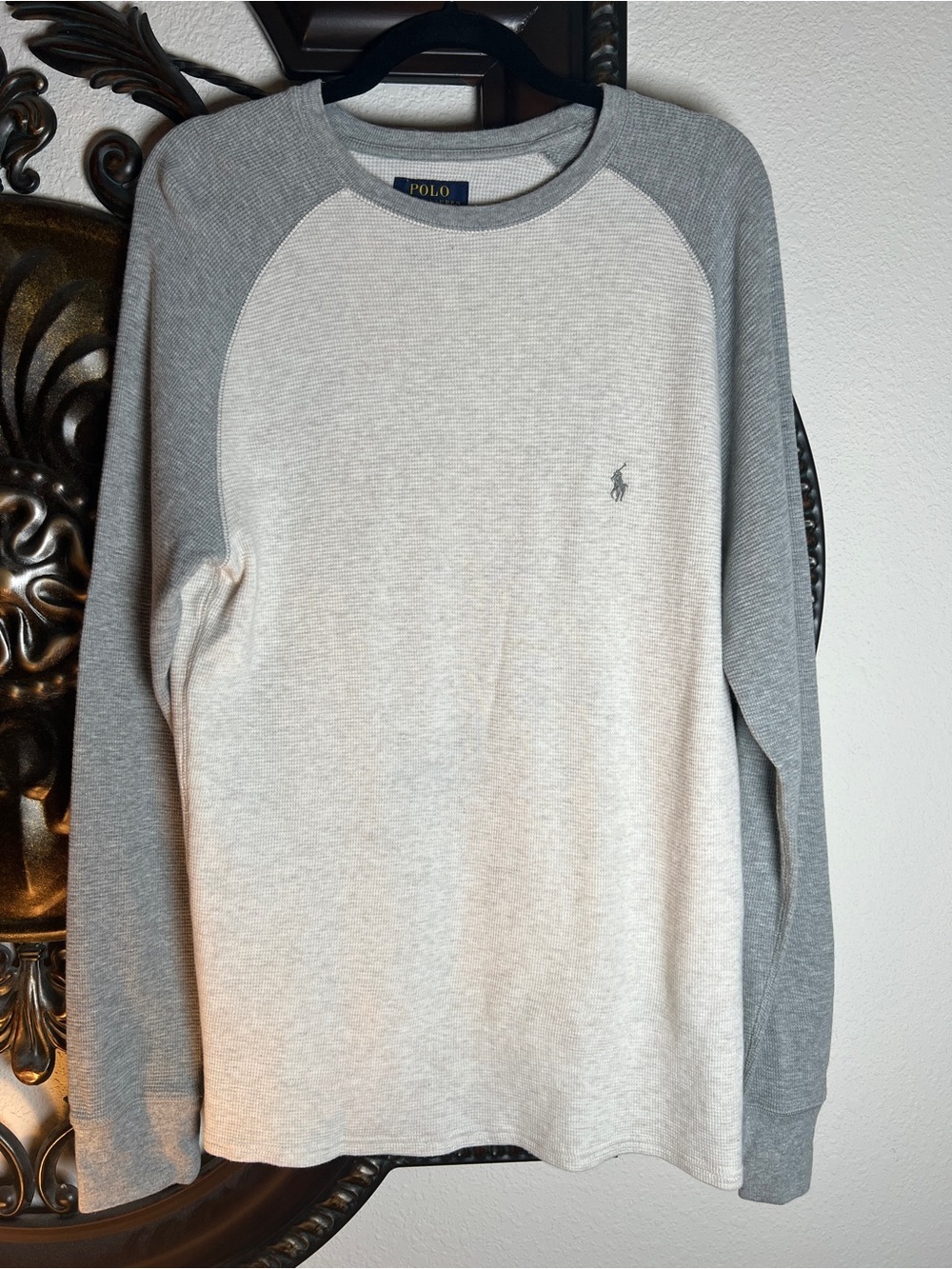 Polo Ralph Lauren Vintage Unisex Gray Thermal Pullover Crewneck Long Sleeve Top - Picture 7 of 7